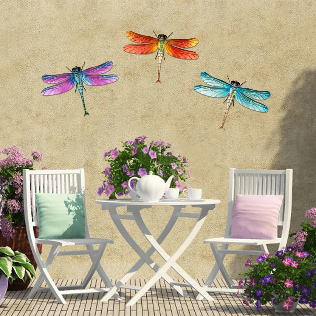 Metal Dragonfly Wall Decoration Outdoor Garden Fence Art Garden Ornament 3 Piece Set